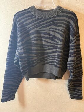 Proenza Schouler Grey and Black Zebra-Print Crewneck Sweater